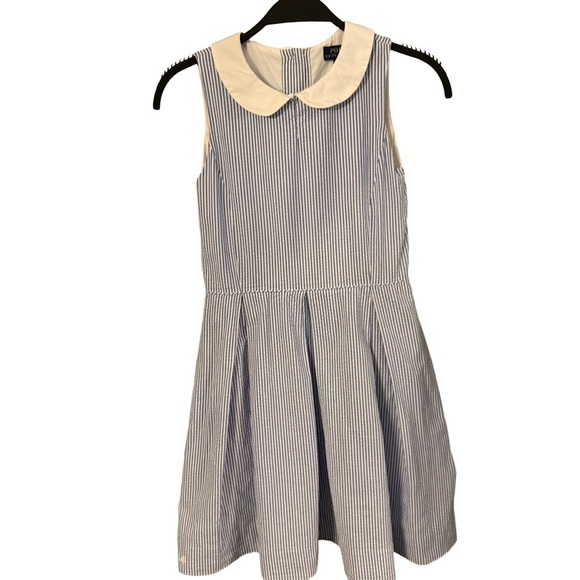Polo Ralph Lauren Girls Seersucker Dress Blue/white Stripe Fit & Flare Sz 12 - Picture 2 of 14
